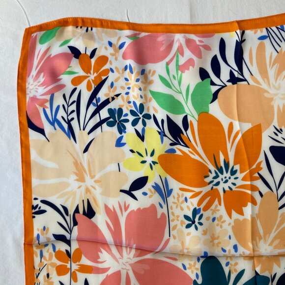 Floral Flower Scarf Wrap Multicolor Square Summer 27" X 27" Orange Blue Yellow - Picture 3 of 13
